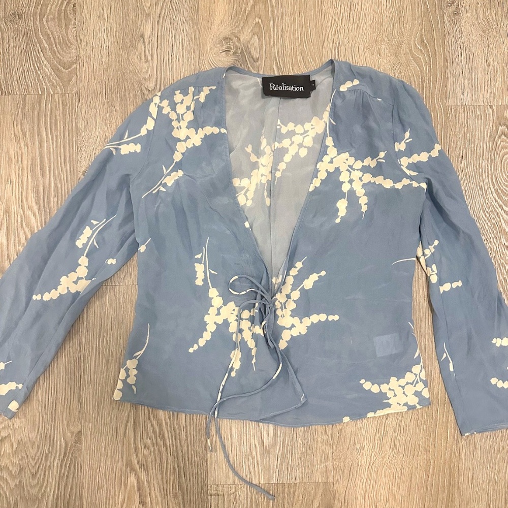 Realisation Par Blue Floral Tie-Front Blouse